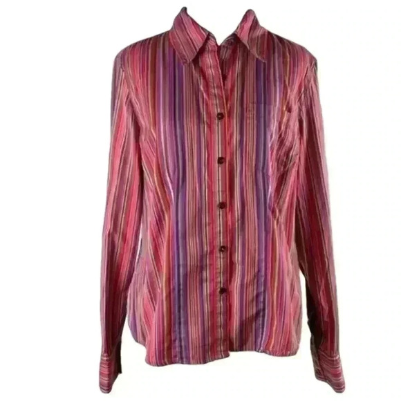 Liz Claiborne top size L button down pinstriped - Picture 1 of 9